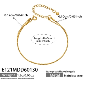 Detail view of 18K gold plated stainless steel snake chain with small round beads