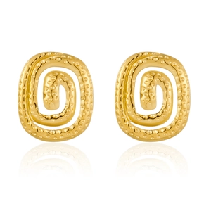 Élégantes boucles d'oreilles spirales dorées ovales avec texture martelée vintage