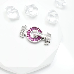Silver red corundum jewelry clasp connector with sparkling baguette zircon accents
