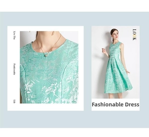 Detailansicht des mintgrünen Jacquard-Blumenstoffs und des ärmellosen Rundhalsausschnitts