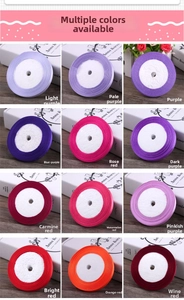 Collage of twelve colorful 6mm satin ribbon rolls for gift wrapping and hair accessories