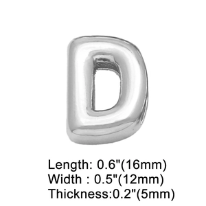 Polished silver metal letter D charm for DIY bracelets with detailed 16x12x5mm dimensions