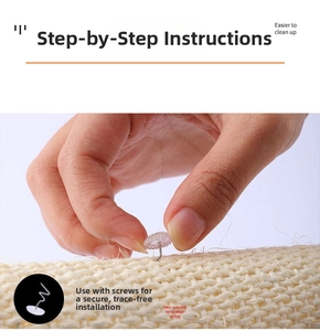 Detailed view of spiral pins fixing the sisal scratching mat to fabric furniture