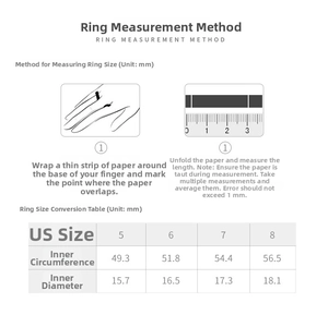 Guide for S925 sterling silver ring size measurement with detailed diameter and length chart