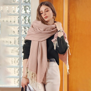 Écharpe Femme Macaron Chevrons Douce en Polyester Teint en Fil Châle Long Avec Glands Mode Hiver Chaud Enveloppement Quotidien