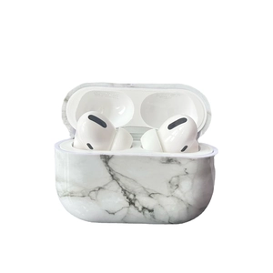 White marble texture case for AirPods Pro 2 with open lid showing wireless earbuds