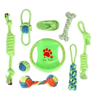 Detailed set of 9 durable cotton rope dog toys for chewing and cleaning teeth