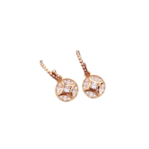 18K gold plated round dangle earrings with sparkling starburst cubic zirconia