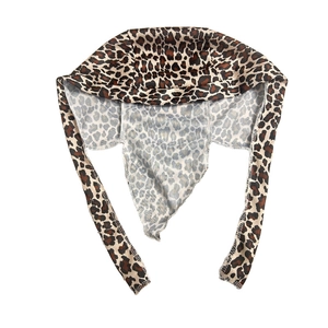 Detail of the leopard print durag showing the silky fabric texture and neat stitching
