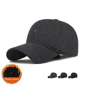 Men Winter Warm Baseball Cap Fleece Lined Ear Protection Knit Texture H Letter Embroidery Outdoor Windproof Adjustable Hat