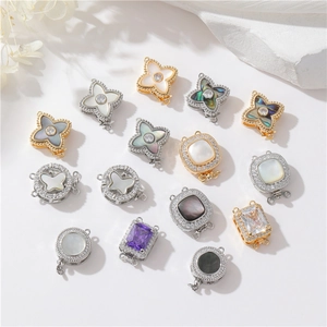 Jewelry Clasps Connector Buckles Copper Mother Of Artificial Pearl Zircon For DIY Necklace Bracelet Making Clover Butterfly