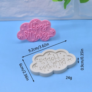 Cloud-shaped silicone cake mold with Happy Birthday lettering and star patterns