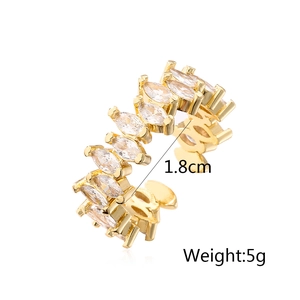 Detail view of 1.8cm gold geometric cuff earring with marquise cubic zirconia stones
