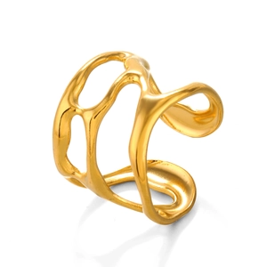 Irregular hollow gold-plated stainless steel ring with minimalist fluid open design