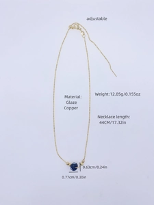 Detail of 18k gold plated necklace with glaze blue evil eye pendant and size dimensions
