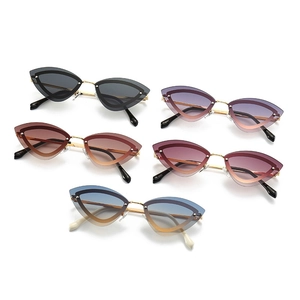 Cat eye sunglasses detail showing five color variants with metal frames and resin lenses