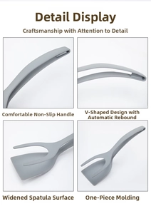 Detail view of nylon 2-in-1 spatula tongs showing non-slip handle and wide head