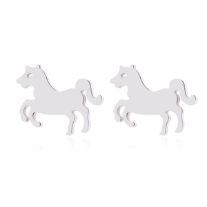 Detailed macro view of polished silver stallion horse stud earrings in running pose