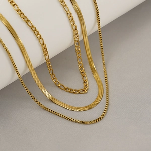 Layered Necklaces 18K Gold Plated Stainless Steel Figaro Snake Box Chains Stacked Minimalist Jewelry Unisex