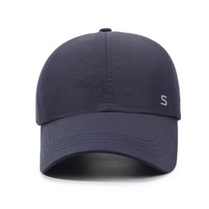 Quick-dry navy blue baseball cap with S-letter embroidery and reinforced curved brim