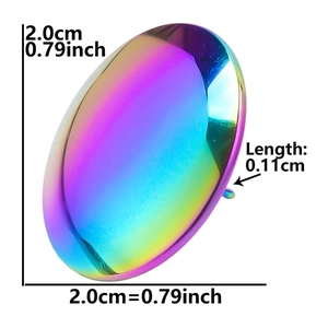 Detailed size chart showing 2.0cm diameter and 0.11cm thickness of iridescent steel hoop