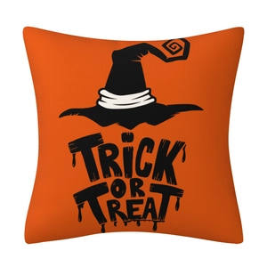 Orange linen Halloween pillowcase with black witch hat and Trick or Treat text