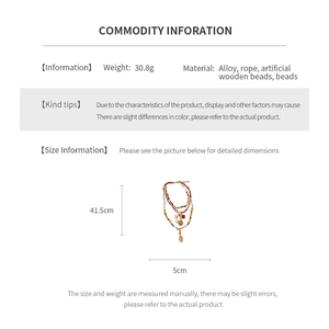 Detailed size and material chart for multilayer beaded bow necklace with alloy beads