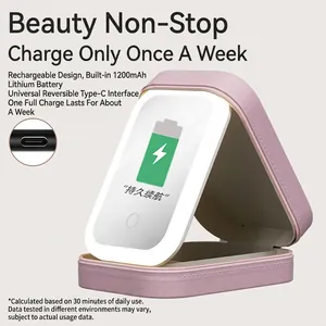 Pink portable makeup organizer with LED mirror, lithium battery, and Type-C charging port