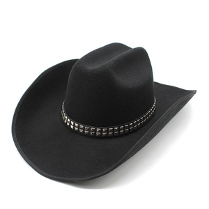 Classic black wool felt western cowboy hat with double-row silver square metal studs