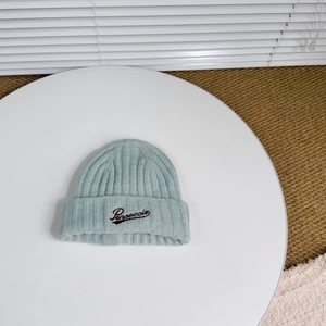 Close-up of thick ribbed wool beanie with embroidered Pensacola lettering detail