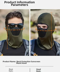 Breathable olive green cycling face mask and tactical hood with honeycomb mesh detail