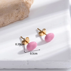 Pink oval mini stud earrings in stainless steel with a minimalist and polished finish