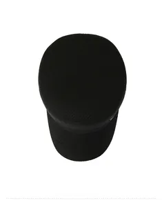 Top view of black textured winter military cap showing flat top structure and fabric