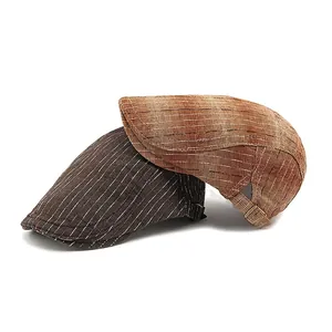 Béret classique à rayures marron et beige avec boucle métallique réglable pour homme