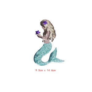 Sequin mermaid patch with turquoise and champagne gold embroidery, 9.5cm x 14.6cm size