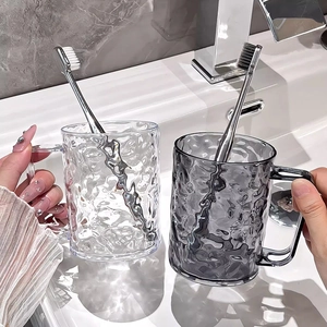 Minimalist Transparent Glacial Texture Toothbrush Cup With Handle Light Luxury Home Bathroom Mouthwash Rinsing Cup For Couples Kids