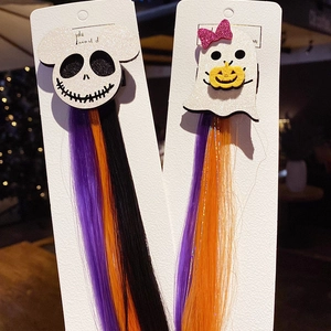 Halloween skull and ghost hair clips with colorful wig extensions for party costumes