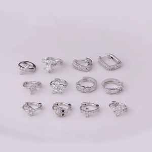 Set of 12 unique silver-plated copper hoop earrings with heart, star and cross zircon charms