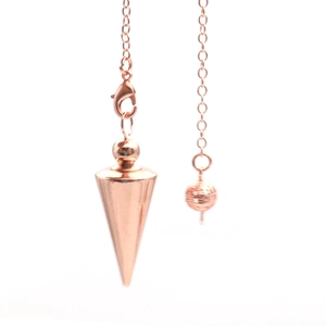 Rose gold copper conical pendulum pendant with ball bead and lobster clasp chain