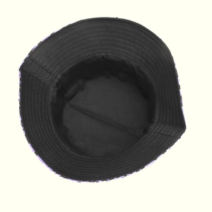 Detailed interior view of purple leopard bucket hat showing durable canvas lining
