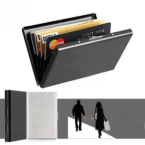 Detail of RFID blocking stainless steel card holder showing internal organ slots