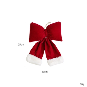 Red velvet Christmas bow with white plush edges measuring 25x20cm for tree decoration