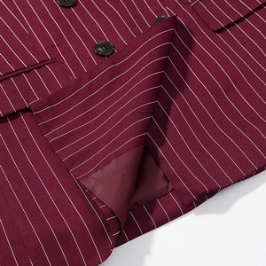 British style burgundy pinstripe blazer with double-breasted buttons and red lining