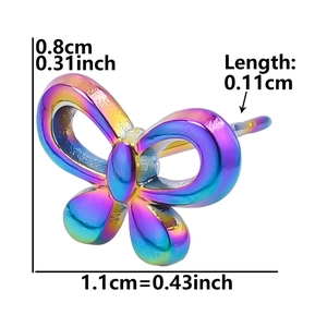 Dimensioni orecchini a farfalla arcobaleno con larghezza 1,1cm e altezza 0,8cm