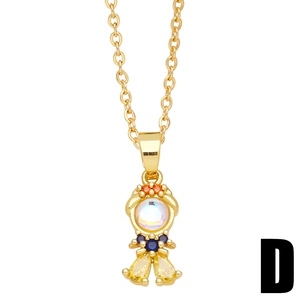 Detail of mermaid fairy pendant necklace featuring colorful zircon stones and gold plating