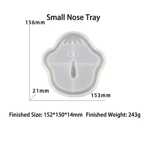 Macro view of cartoon nose face silicone mold with detailed measurements and dimensions
