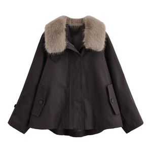 Trench Da Donna Con Collo In Pelliccia Sintetica Rimovibile Cerniera Tasche Giacca Elegante Autunno