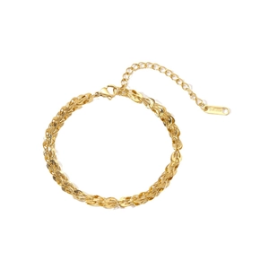 Elegant gold woven wheat chain bracelet in stainless steel with lobster clasp closure