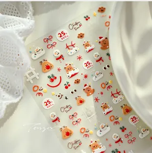 3D relief Christmas nail art stickers featuring Santa, reindeer and snowman motifs