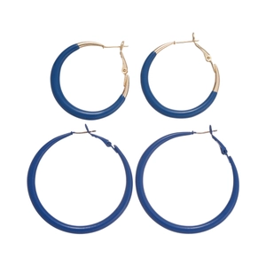 Vintage Klein blue geometric hoop earrings set with golden metal clasps for women